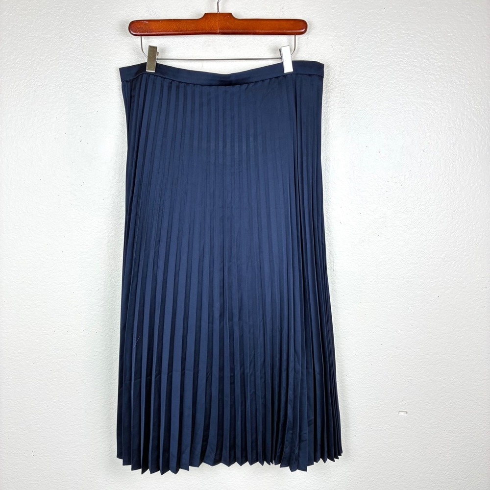 J.Crew Skirt Sz 12 Pleated Preppy Workwear Minimalist Accordion Navy Midi Office